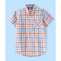 Pine Kids Cotton Woven Half Sleeves Twofer Checked Shirt With Text Print T-Shirt - Multicolour