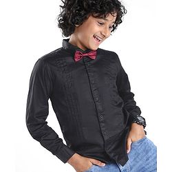 Pine Kids Cotton Woven Full Sleeves Party Shirt Solid Colour With Bow - Black