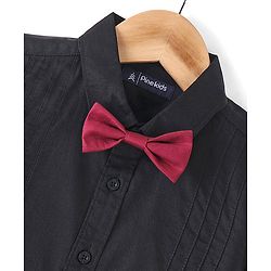Pine Kids Cotton Woven Full Sleeves Party Shirt Solid Colour With Bow - Black