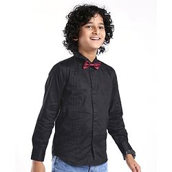 Pine Kids Cotton Woven Full Sleeves Party Shirt Solid Colour With Bow - Black