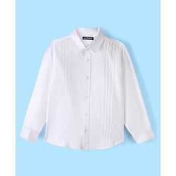 Pine Kids Cotton Woven Full Sleeves Party Shirt Solid Colour With Bow - White