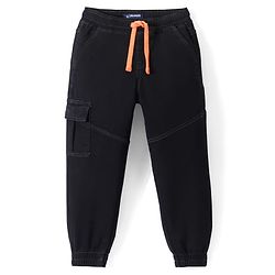 Pine Kids Cotton Rich Stretchable full length denim Joggers with Cargo Pockets - Black
