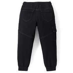 Pine Kids Cotton Rich Stretchable full length denim Joggers with Cargo Pockets - Black
