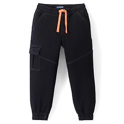 Pine Kids Cotton Rich Stretchable full length denim Joggers with Cargo Pockets - Black