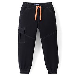 Pine Kids Cotton Rich Stretchable full length denim Joggers with Cargo Pockets - Black
