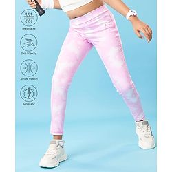 Pine Active Full Length High Stretch Leggings With Pentagon Print - Pink