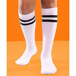 Pine Ative Knee Length Football Socks Striped- White