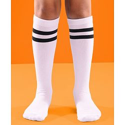 Pine Ative Knee Length Football Socks Striped- White