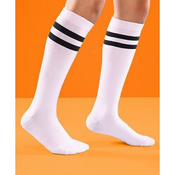 Pine Ative Knee Length Football Socks Striped- White