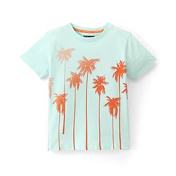 Pine Kids Single Jersey Knit Half Sleeves T-Shirt & Shorts Set Palm Tree Print  Blue & Orange