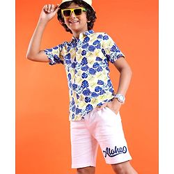 Pine Kids Single Jersey Knit Half Sleeves Shirt & Shorts Set Leaf Print - Multicolor