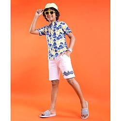 Pine Kids Single Jersey Knit Half Sleeves Shirt & Shorts Set Leaf Print - Multicolor