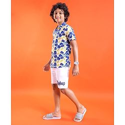 Pine Kids Single Jersey Knit Half Sleeves Shirt & Shorts Set Leaf Print - Multicolor