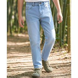 Pine Kids Denim Woven Full Length Washed Jeans Solid Colour - Ice Blue