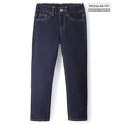 Pine Kids Denim Woven Full Length Washed Jeans Solid Colour - Dark Blue