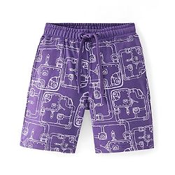 Pine Kids Terry Cotton Knee Length Factory Setup Print Shorts - Purple