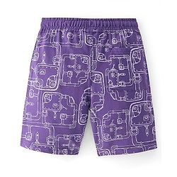 Pine Kids Terry Cotton Knee Length Factory Setup Print Shorts - Purple