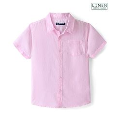 Pine Kids Cotton Linen Half Sleeves Solid Colour Shirt - Light Pink