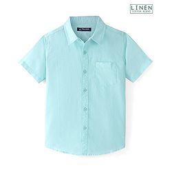 Pine Kids Cotton Linen Half Sleeves Solid Colour Shirt - Mint