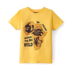 Pine Kids Cotton Knit Half Sleeves T-Shirt Lion Print - Snapdragon Yellow