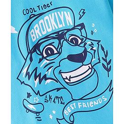 Pine Kids Cotton Knit Half Sleeves T-Shirt Lion Print - Blue Atoll