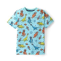 Pine Kids Cotton Knit Half Sleeves Night Suit Dino Print - Blue