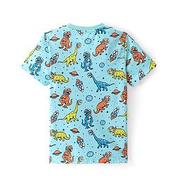 Pine Kids Cotton Knit Half Sleeves Night Suit Dino Print - Blue