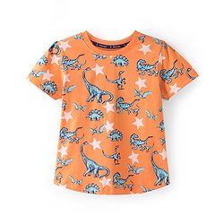 Pine Kids Single Jersey Half Sleeves Night Suit Dino & Stars Print - Orange