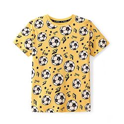 Pine Kids 100% Cotton Knit Half Sleeves Football Printed Night Suit - Yellow