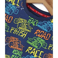 Pine Kids 100% Cotton Knit Single Jersey Half Sleeves Night Suit With Text Print - Navy Blue