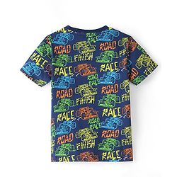 Pine Kids 100% Cotton Knit Single Jersey Half Sleeves Night Suit With Text Print - Navy Blue