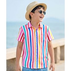 Pine Kids Viscose Woven Half Sleeves Striped Shirt - Multicolour