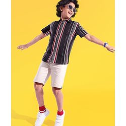 Pine Kids Viscose Woven Half Sleeves Striped Shirt - Multicolour