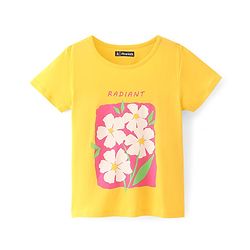 Pine Kids Cotton Knit Half Sleeves T-Shirt Floral Print - Yellow Gold