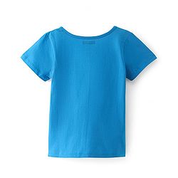 Pine Kids 100% Cotton Knit Half Sleeves T-Shirts Text & Flower Print - Blue