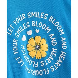 Pine Kids 100% Cotton Knit Half Sleeves T-Shirts Text & Flower Print - Blue