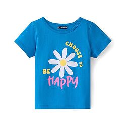 Pine Kids Cotton Half Sleeves T-Shirt Text & Floral Print - Blue