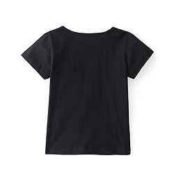 Pine Kids 100% Cotton Half Sleeves Text with Floral Print T-Shirt - Black