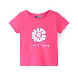 Pine Kids 100% Cotton Half Sleeves T-Shirt With Floral Print - Pink
