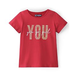 Pine Kids 100% Cotton Half Sleeves Text Print T-Shirt - Red