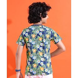 Pine Kids 100% Cotton Knit Half Sleeves T-Shirt Floral Print - Multicolour