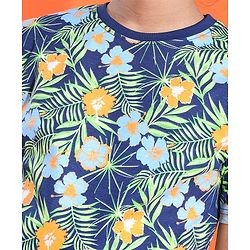 Pine Kids 100% Cotton Knit Half Sleeves T-Shirt Floral Print - Multicolour