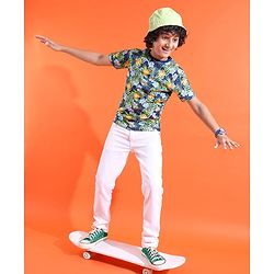 Pine Kids 100% Cotton Knit Half Sleeves T-Shirt Floral Print - Multicolour