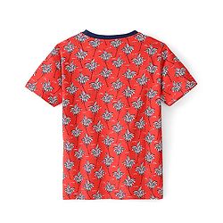 Pine Kids 100% Cotton Knit Half Sleeves T-Shirt Leafy Print - Red