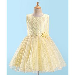 Pine Kids Woven Sleeveless Sequinned Party Frock with Floral Applique - Yellow