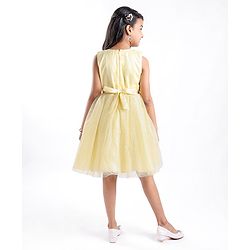 Pine Kids Woven Sleeveless Sequinned Party Frock with Floral Applique - Yellow