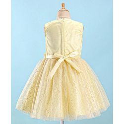 Pine Kids Woven Sleeveless Sequinned Party Frock with Floral Applique - Yellow