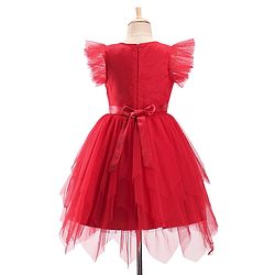 Pine Kids Woven Frill Sleeves Floral Embroidered Party Dress with Sequin Detailing - Scarlet Red