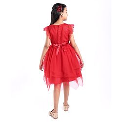 Pine Kids Woven Frill Sleeves Floral Embroidered Party Dress with Sequin Detailing - Scarlet Red
