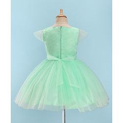 Pine Kids Woven Half Sleeves Party Frock with Sequins Detailing - Green